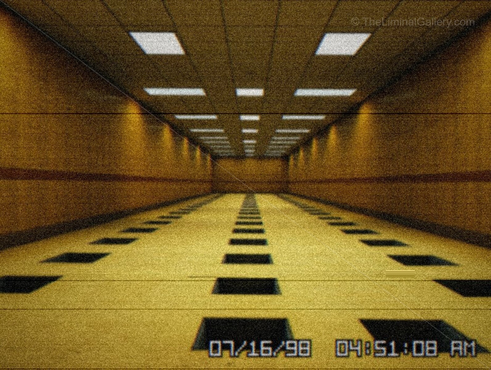 The dark and seemingly bottomless pits disrupt the feeling of safety in Level 0, The Lobby.