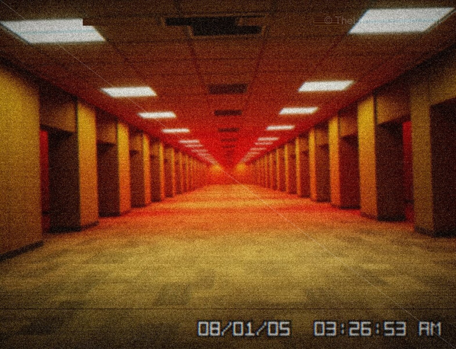 The unnerving red lighting distorts the perception and reality of Level 0, The Lobby.