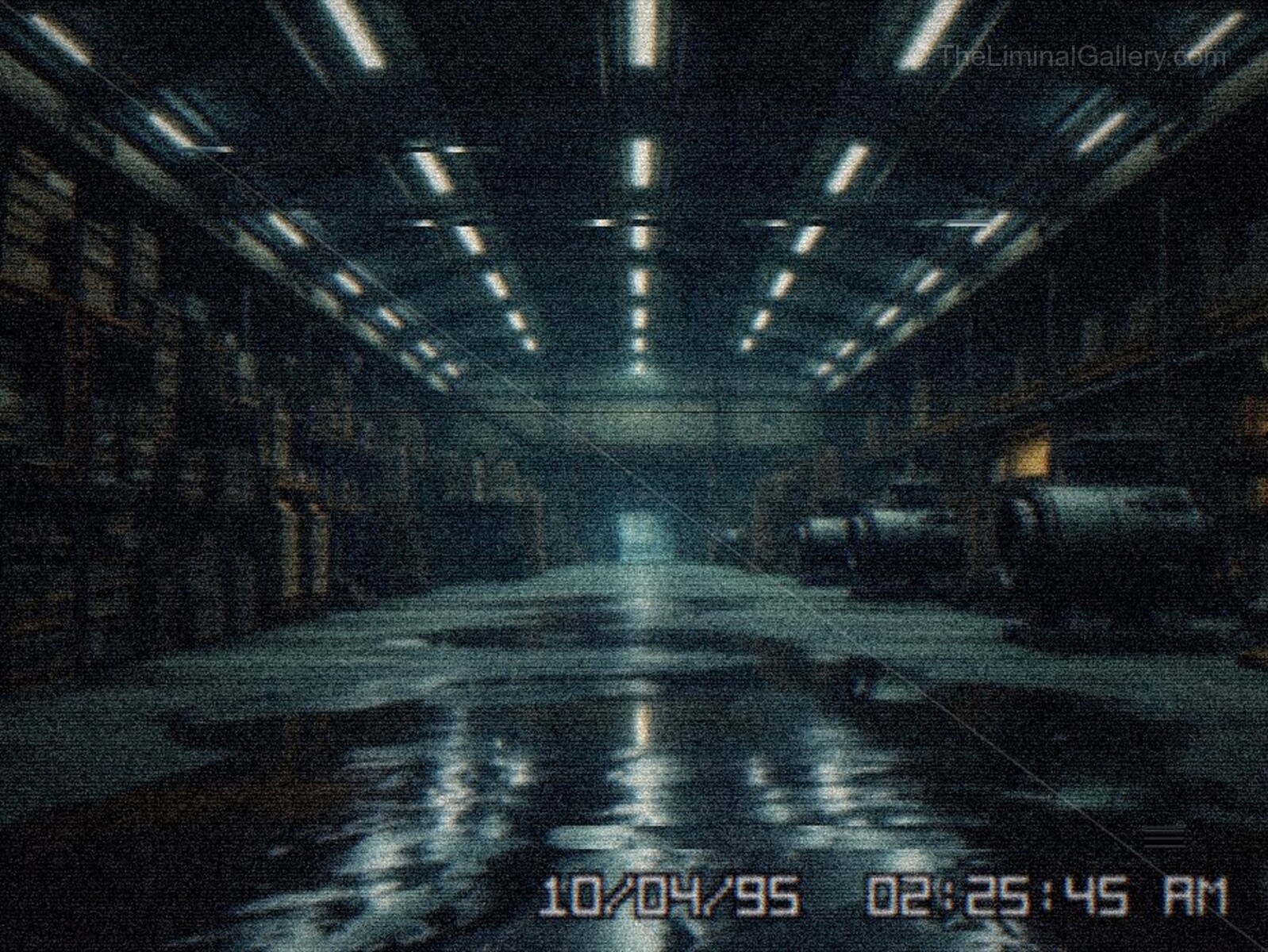 An expansive and empty storage area in Level 20, Warehouse, creating a chilling industrial liminal atmosphere.