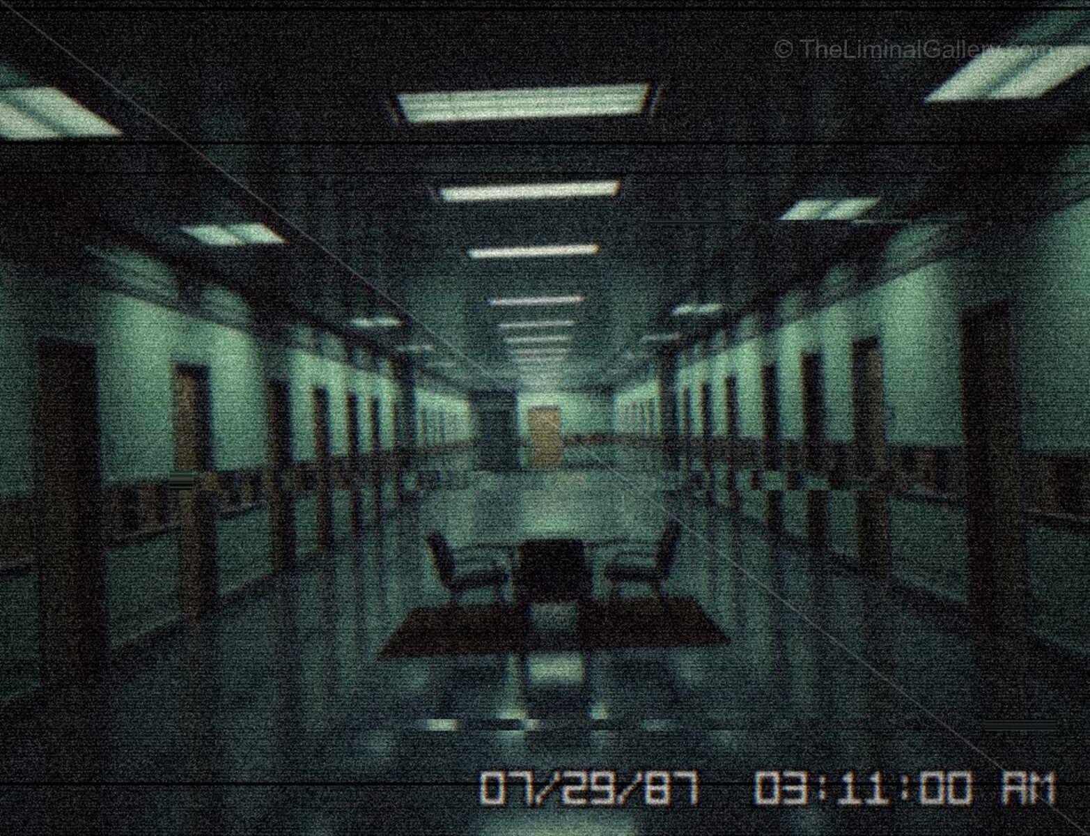 The repetition of numbered doors emphasizes the labyrinthine nature of Level 21.