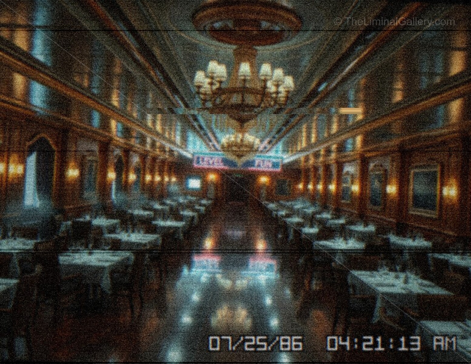 A playful yet eerie interior of Level 26, The SS Fun =), blending vibrant party aesthetics with unsettling liminal undertones.