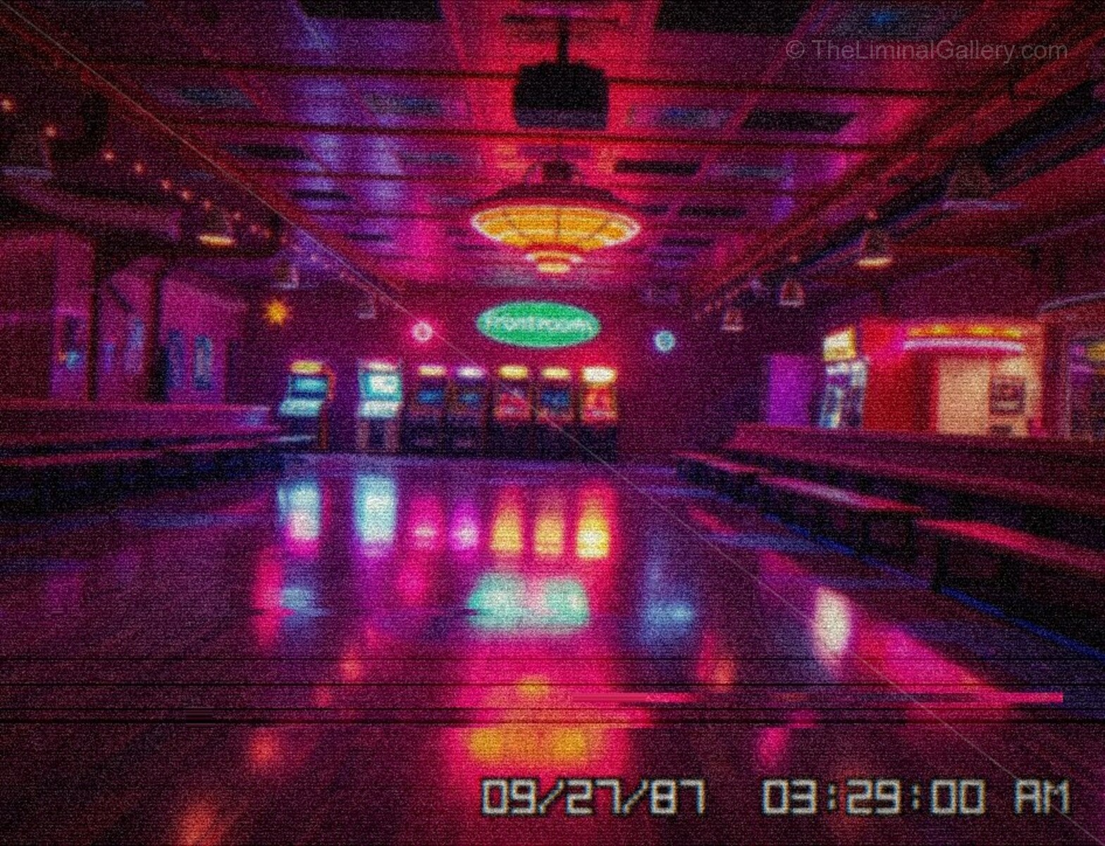 Retro neon lights and nostalgic emptiness define Level 31, Roller Rink, a classic liminal 80s-inspired space.