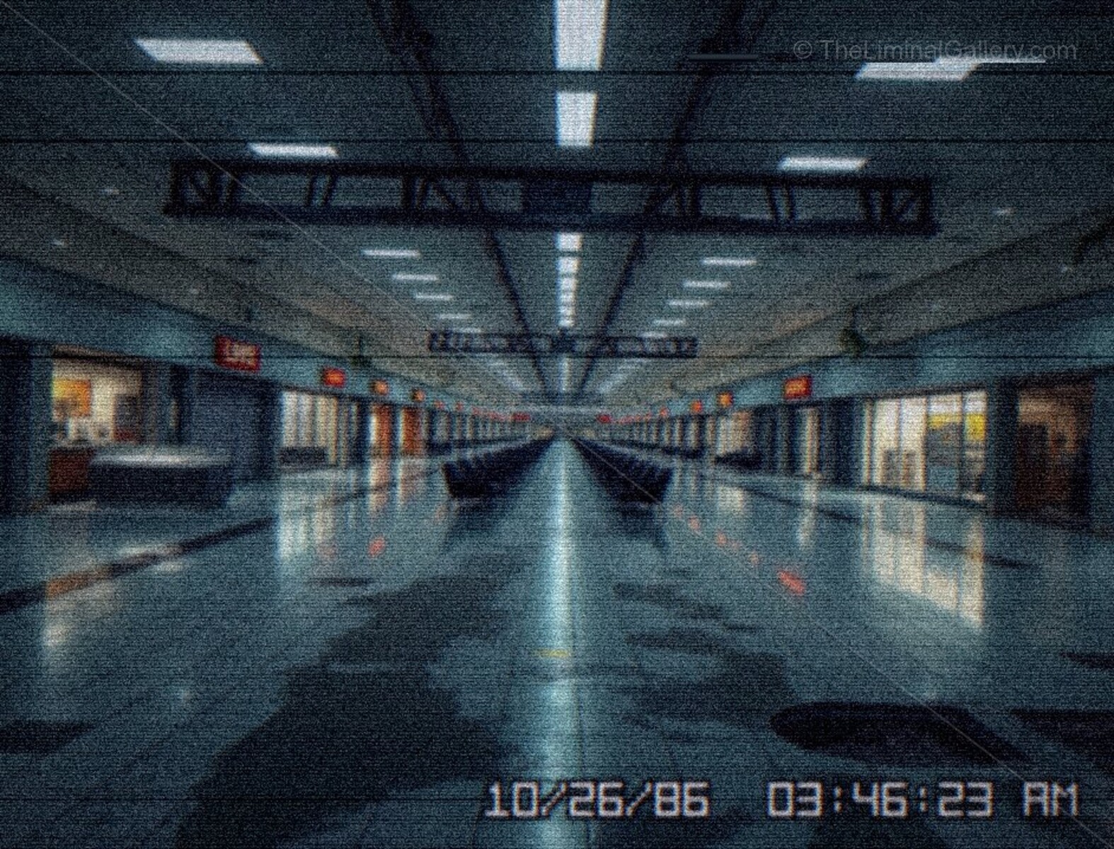 The endless rows of empty stores create an unsettling feeling of consumption.