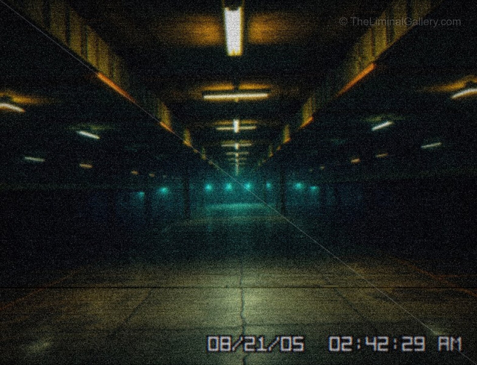 The deserted car park offers an unsettling view of the Backrooms.