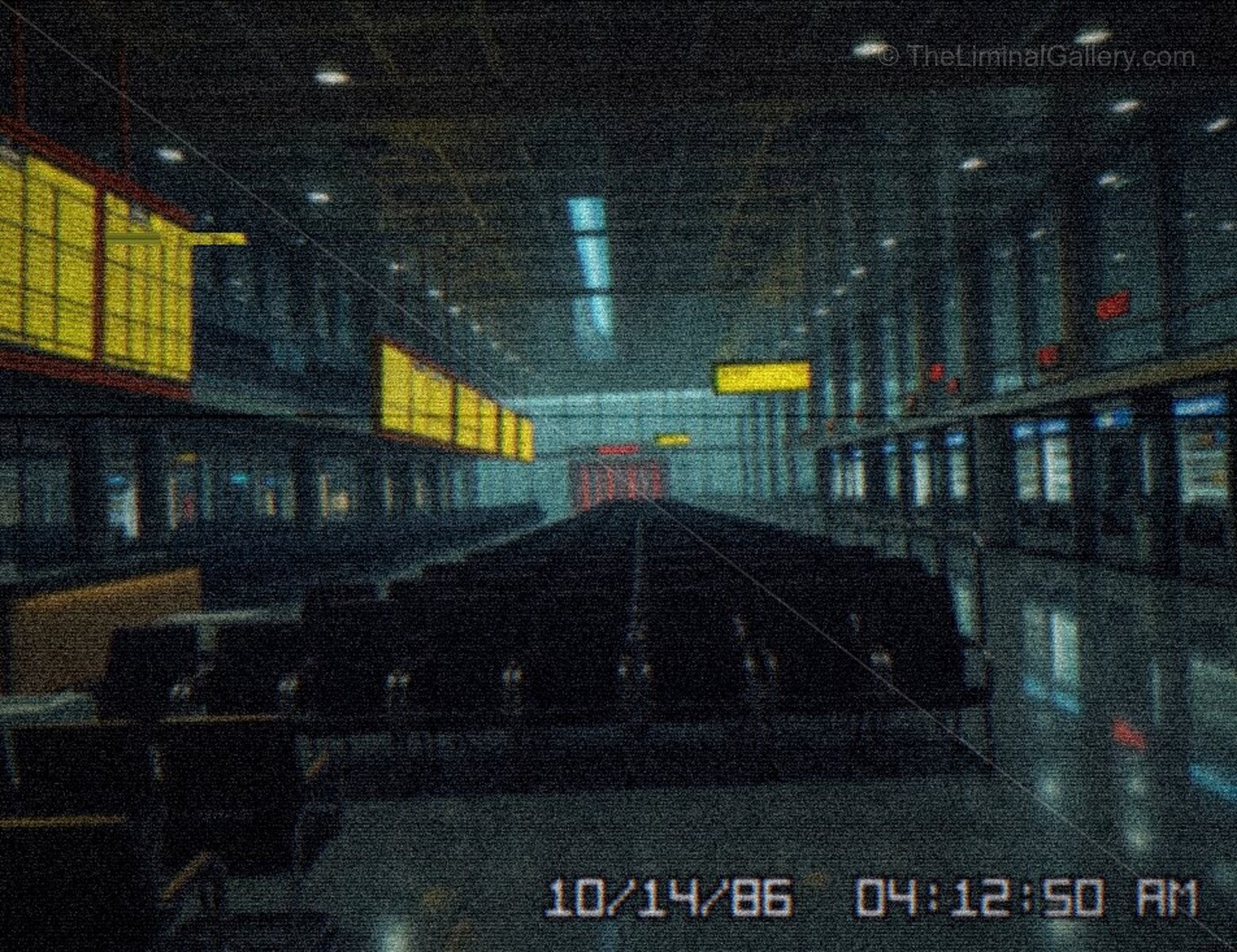The empty airport terminal, like a ghost of travel, invokes a liminal sense.
