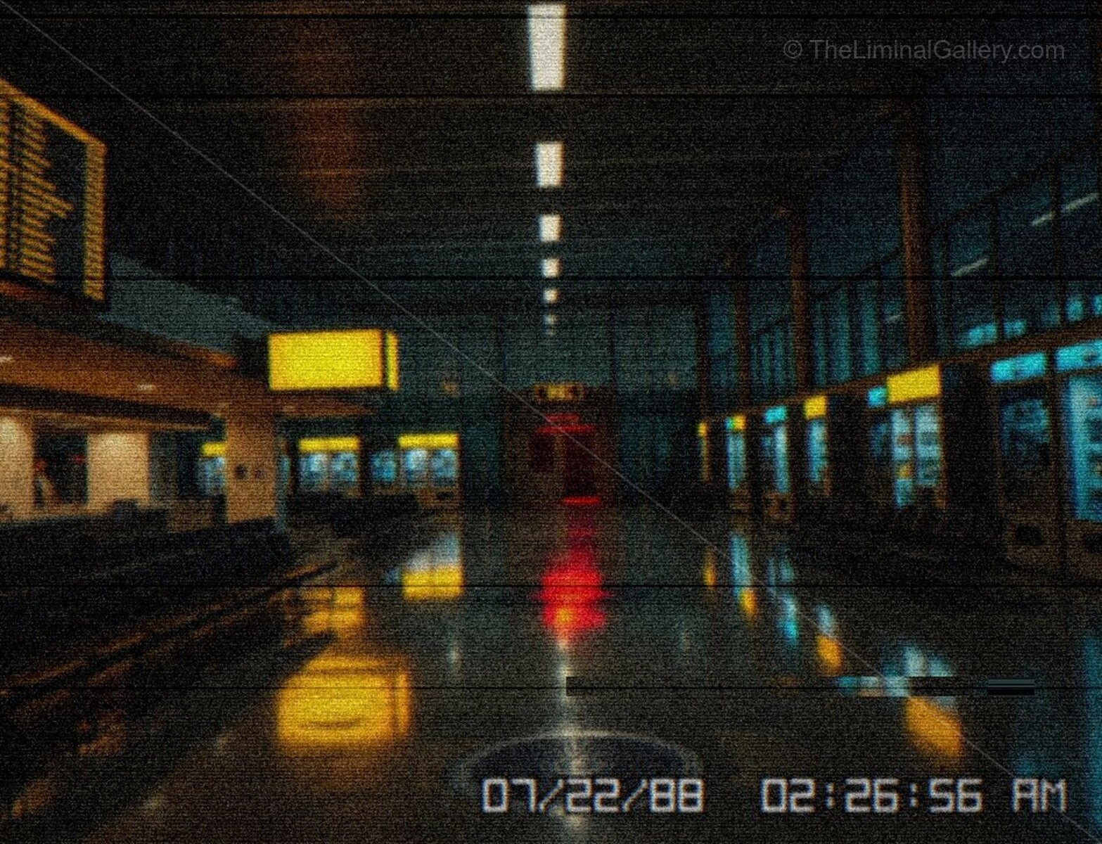The vast, empty airport evokes feelings of displacement and isolation.