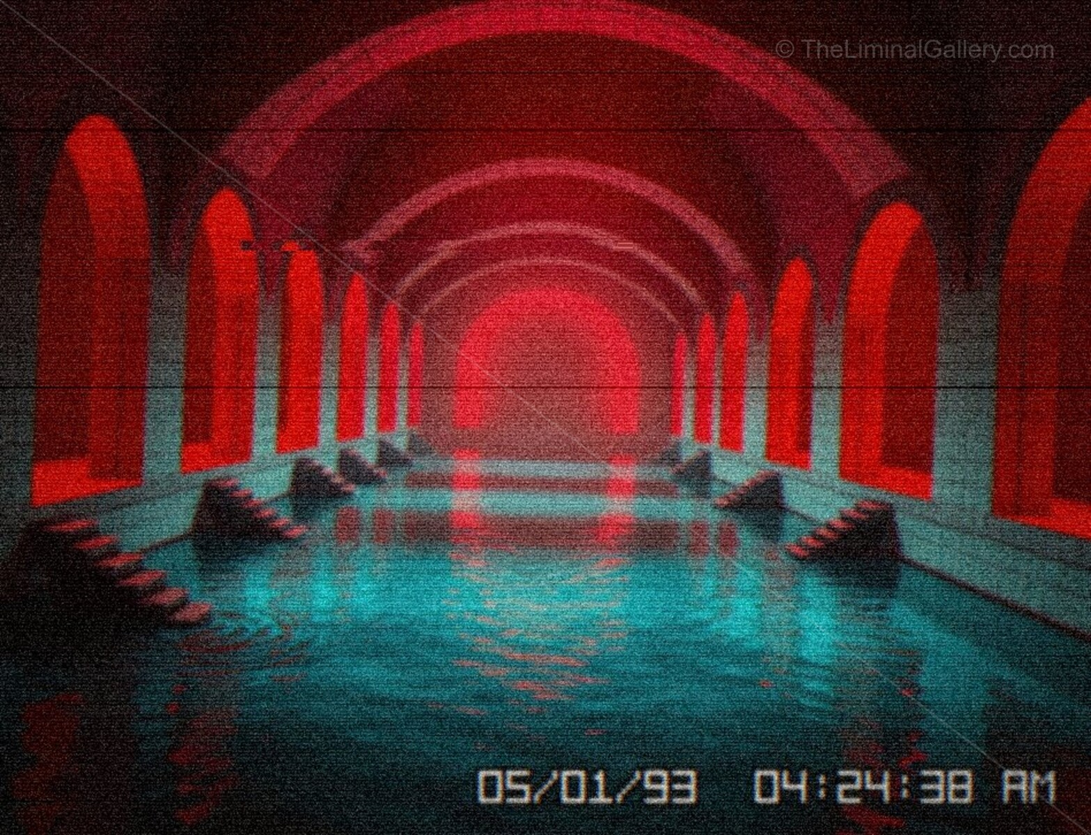 The red lighting of these poolrooms adds to the disorientation and unease.