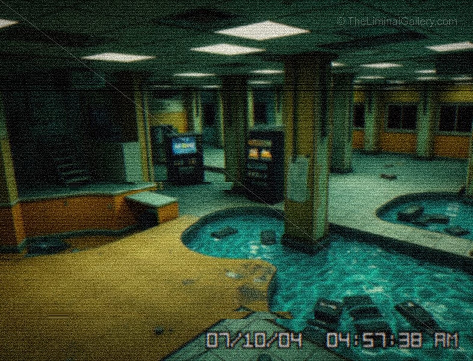 A dimly lit, collapsing geometry defines Level 38, Fold Point, a surreal and disorienting liminal space.