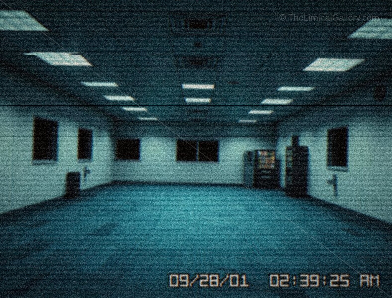 The sterile environment and empty desks evoke feelings of isolation.