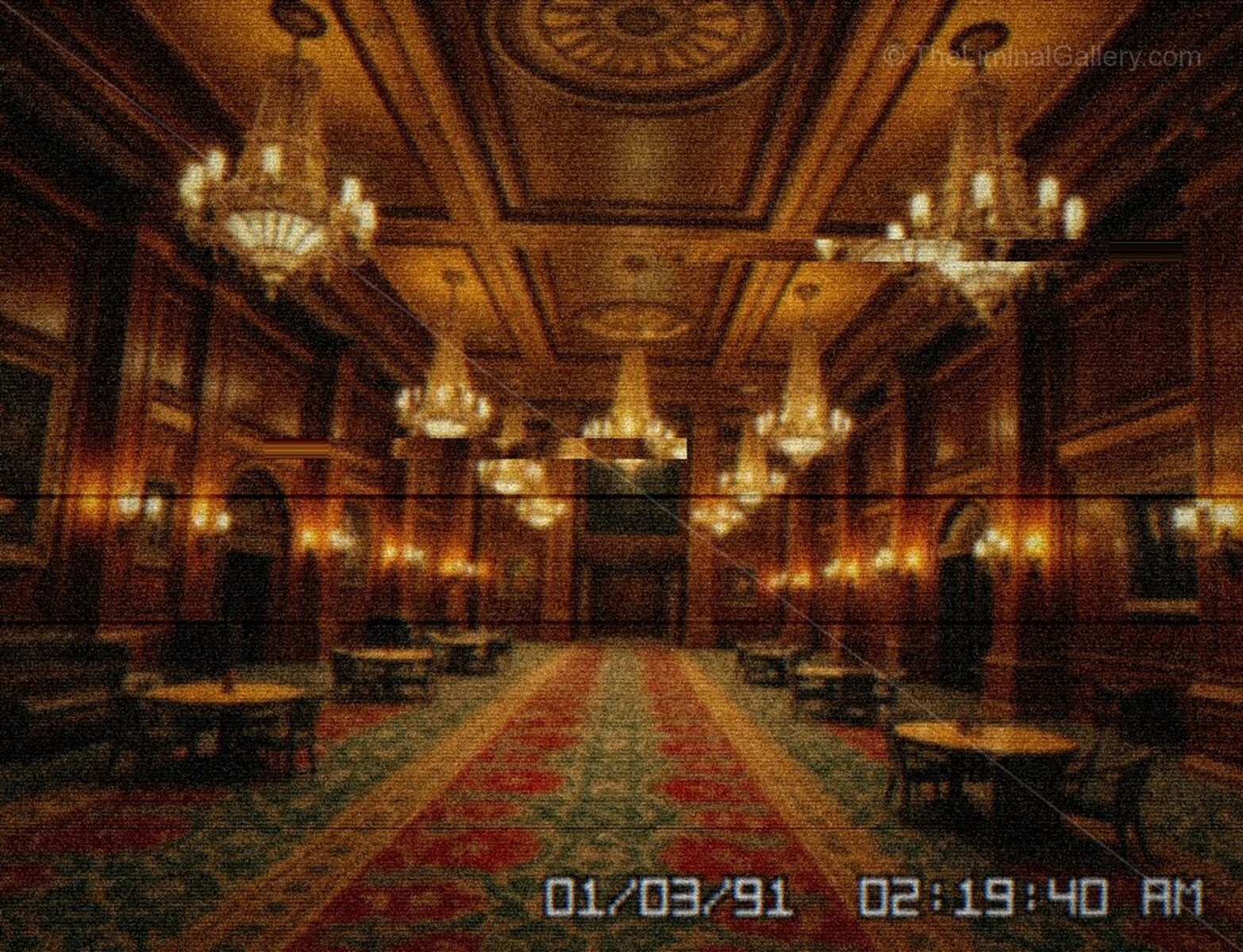 The echoing sounds and the empty rooms in the hotel create an unsettling atmosphere.