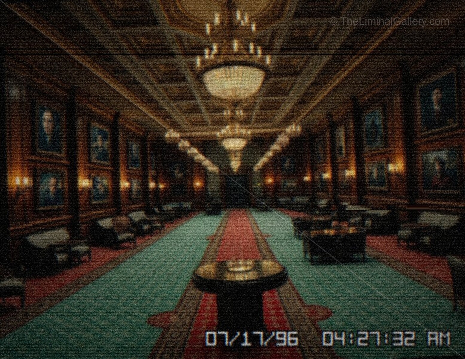 The dim lighting and the silent halls create an uneasy feeling of suspense.