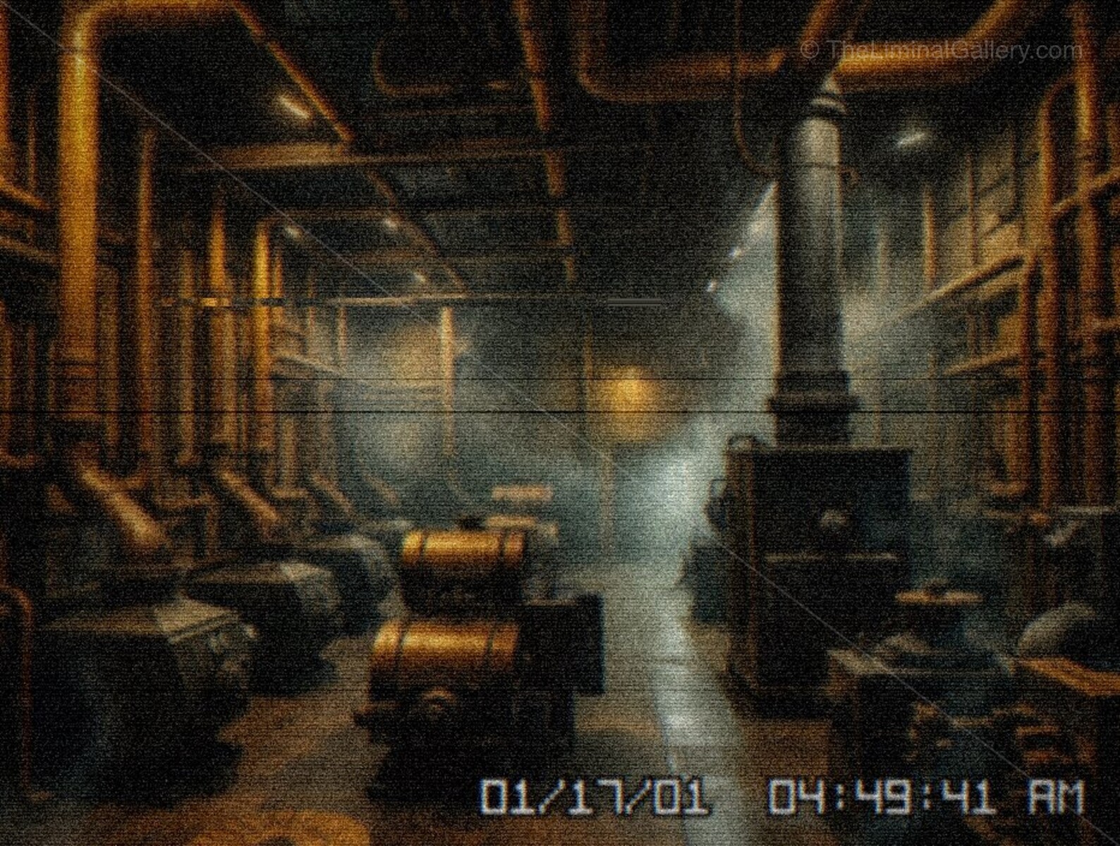 A dark and claustrophobic boiler room in Level 5, Terror Hotel, filled with industrial liminal unease.