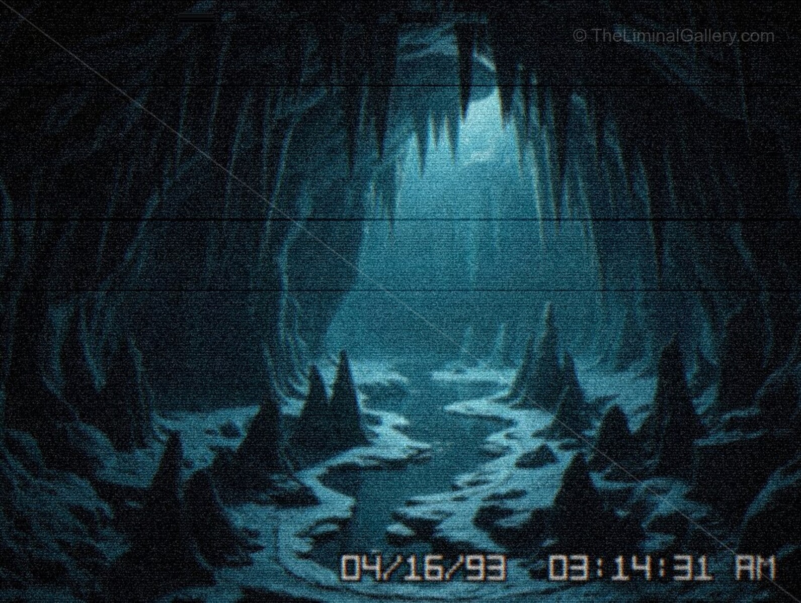 Twisting subterranean corridors in Level 8, Cave Systems, create a dark and claustrophobic liminal environment.