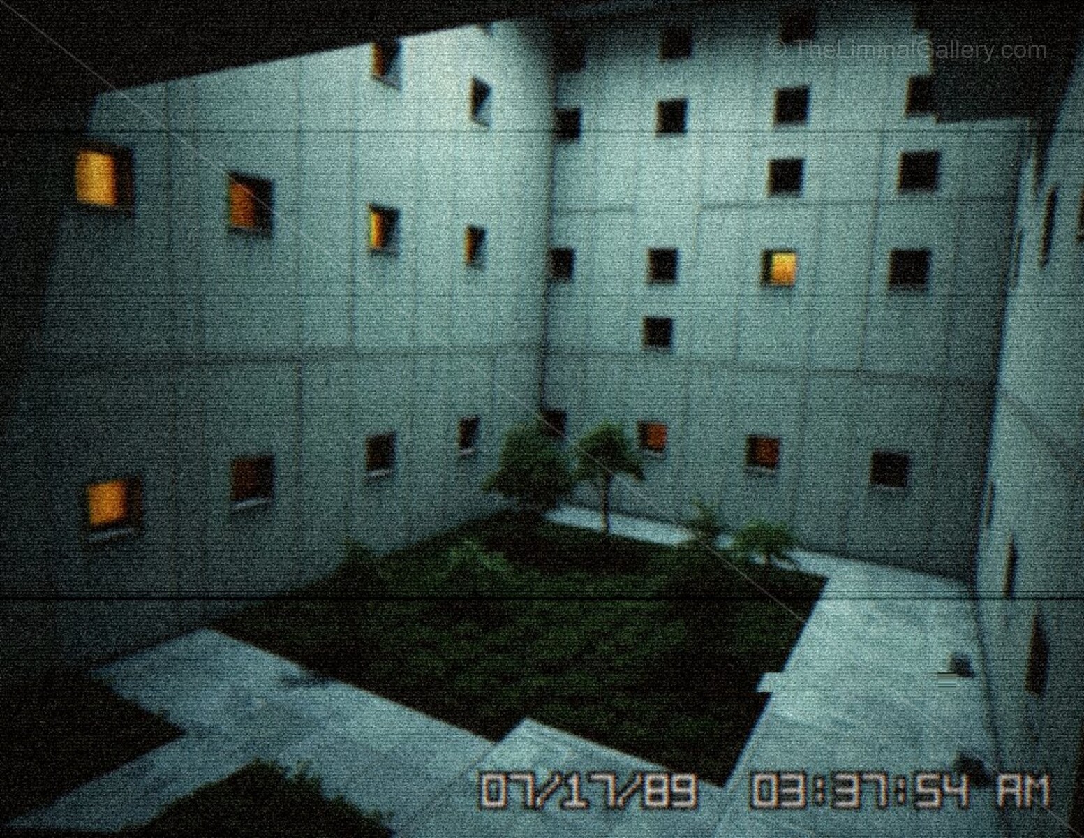 The endless windows and the isolated courtyard create a unique feeling of the eerie.