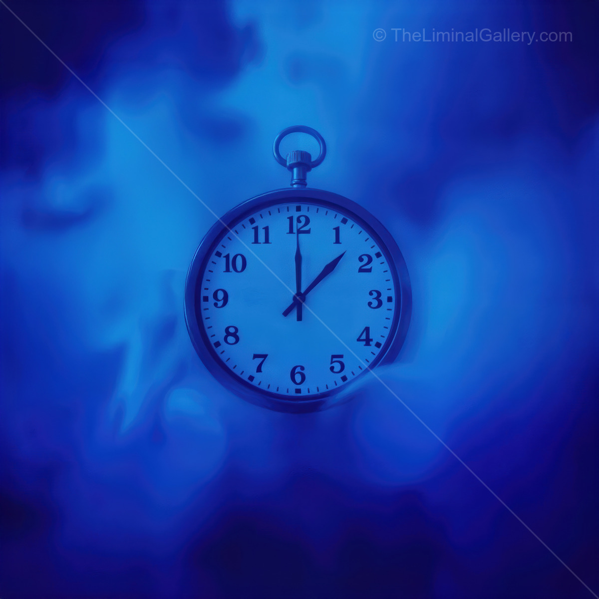 Time drifts in an ethereal blue haze, capturing a moment of stillness and reflection at midnight