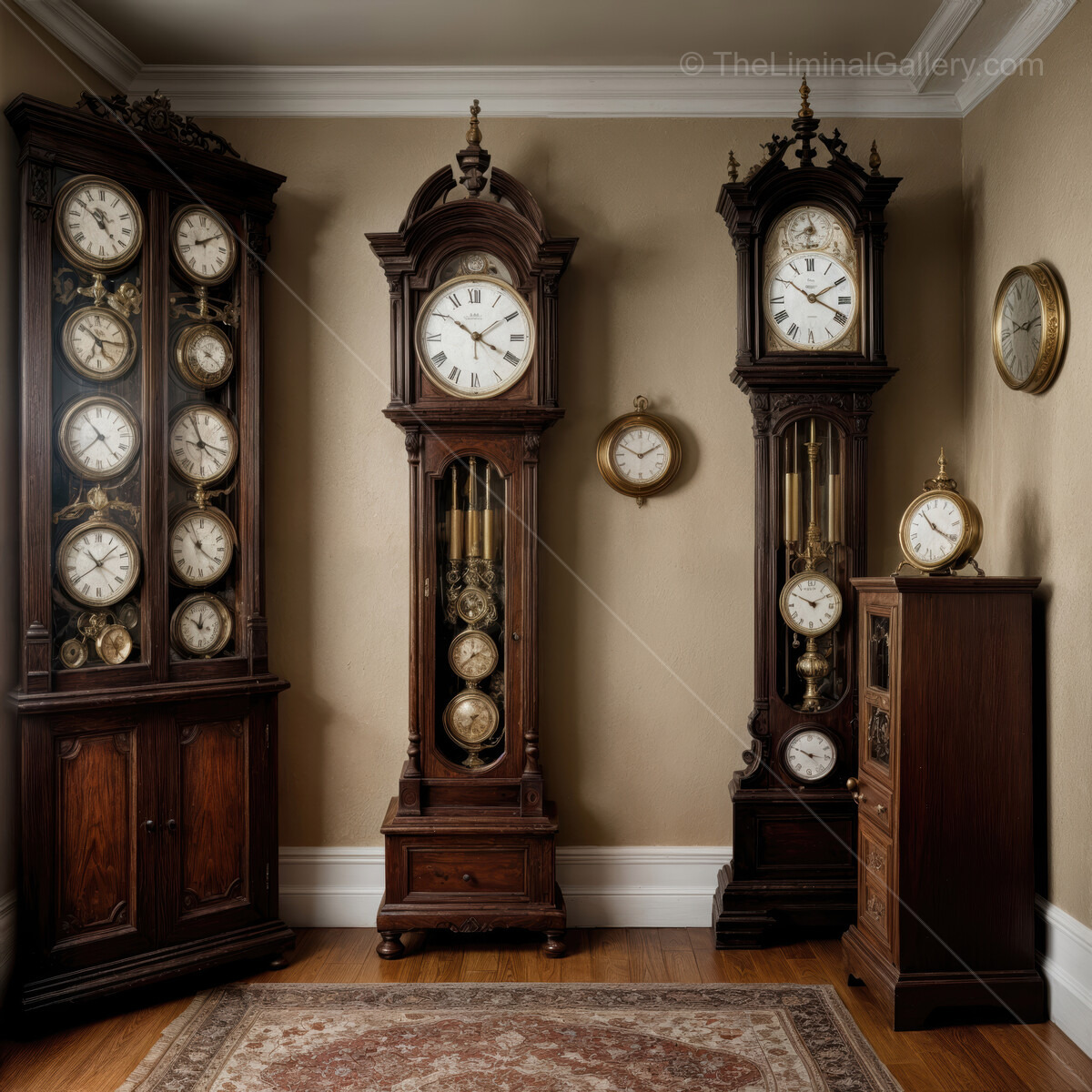 Clocks in a vintage room showcasing elegance and the passage of time in a serene indoor setting