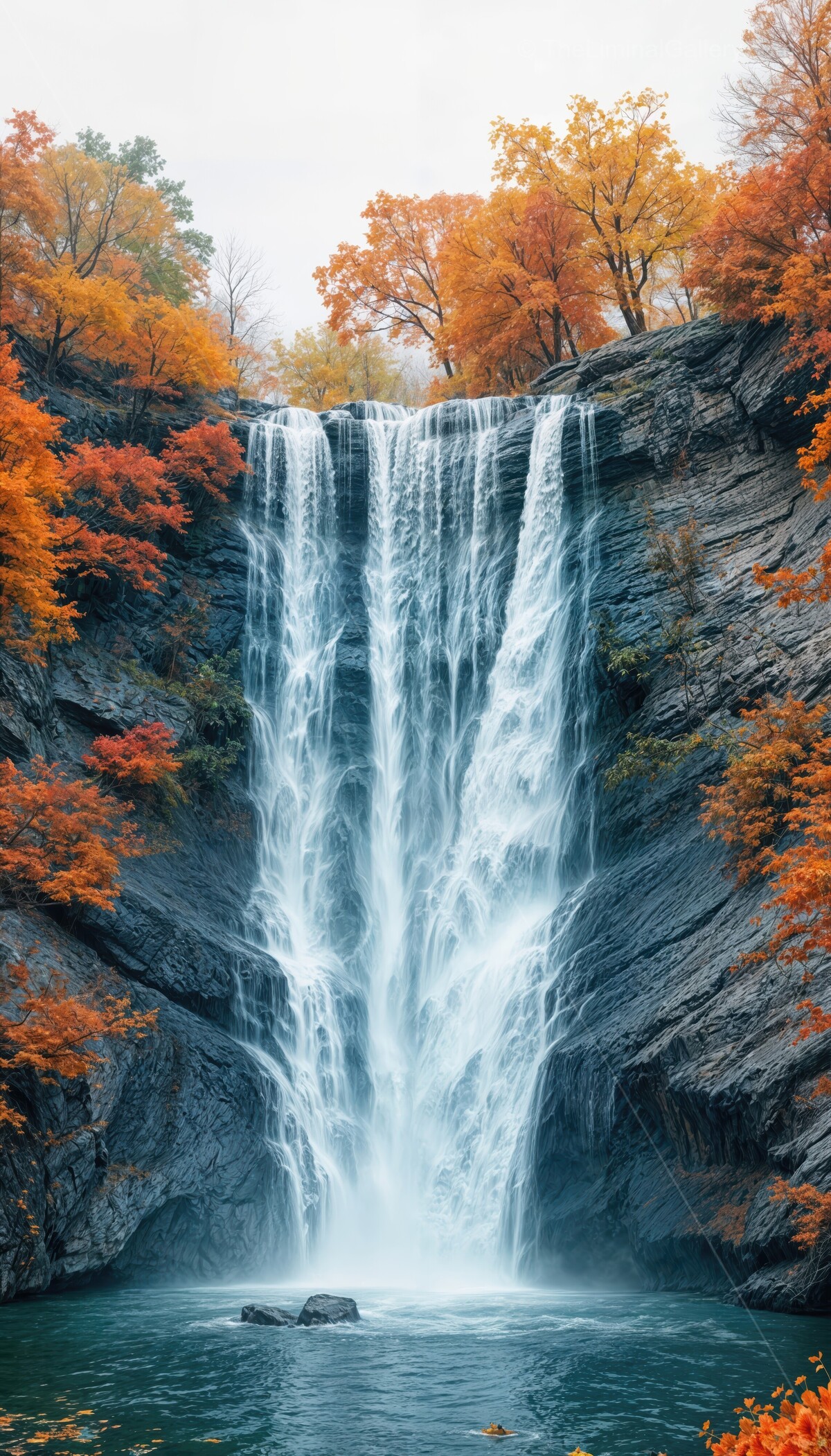 Beautiful waterfall surrounded by vibrant autumn foliage showcasing nature's breathtaking beauty