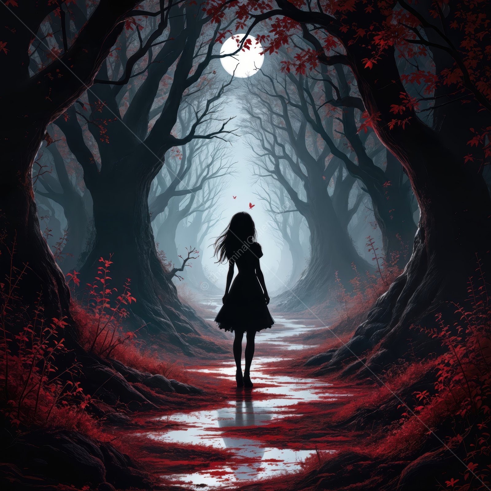 Enchanted journey through a mystical forest on a moonlit night