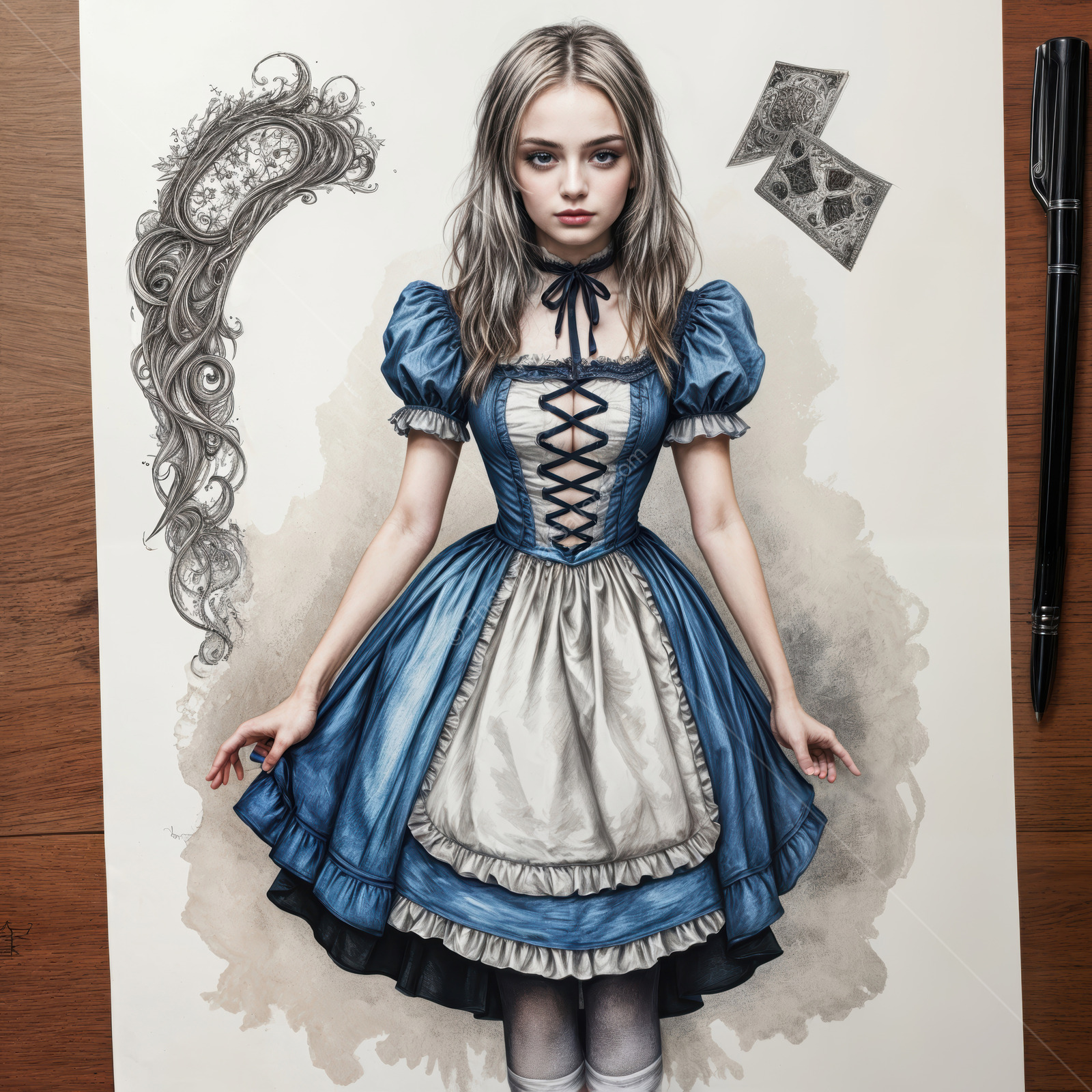 Wonderland's young Alice embarks on a whimsical adventure in a magical, illustrated realm of imagination and curiosity