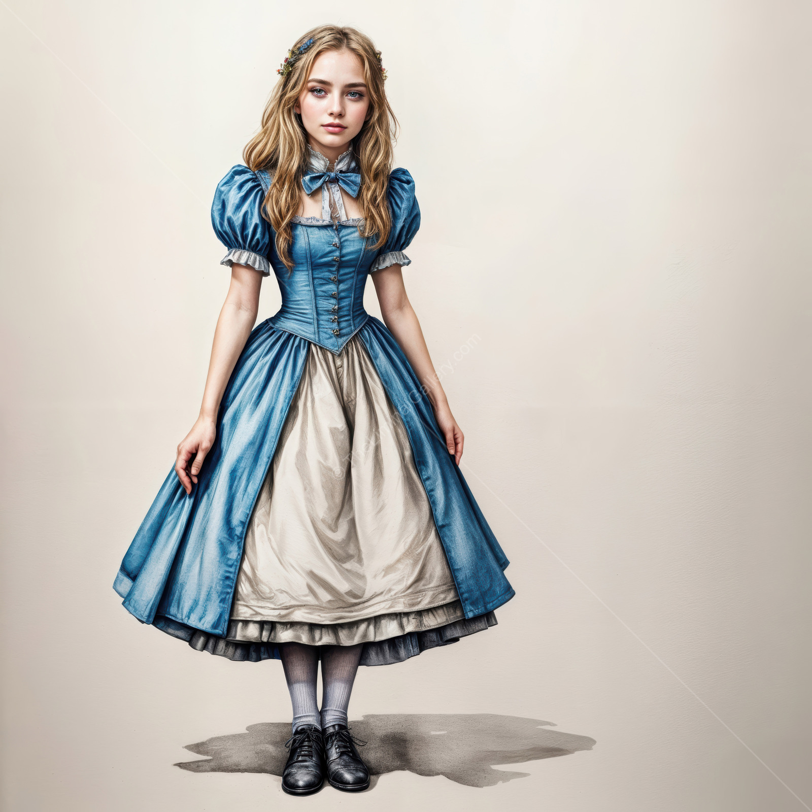 Wonderland Alice exploring a magical realm with curious creatures and vibrant landscapes