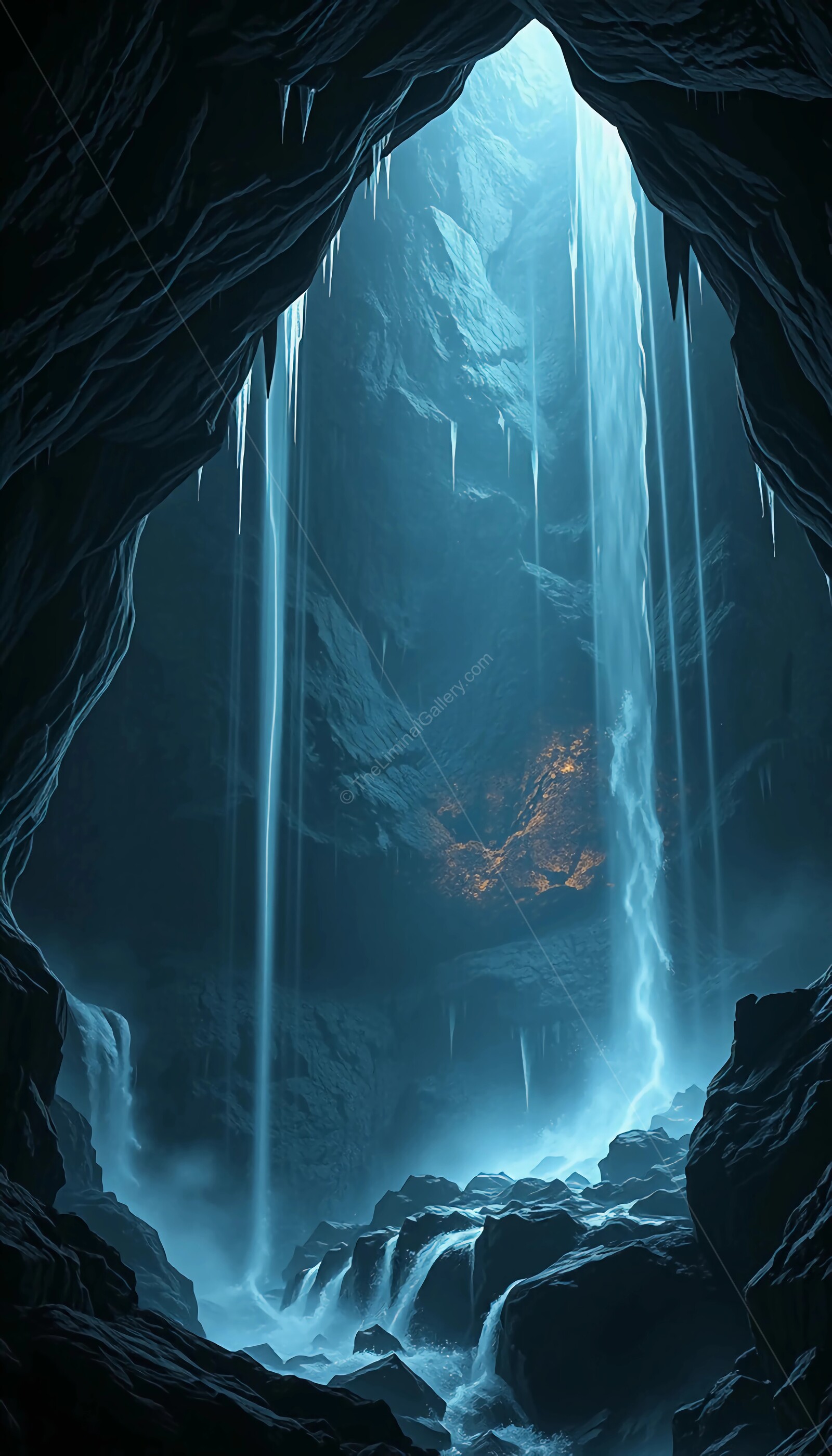 Exploring the enchanting beauty of a hidden waterfall in a hidden cavern under the moonlight