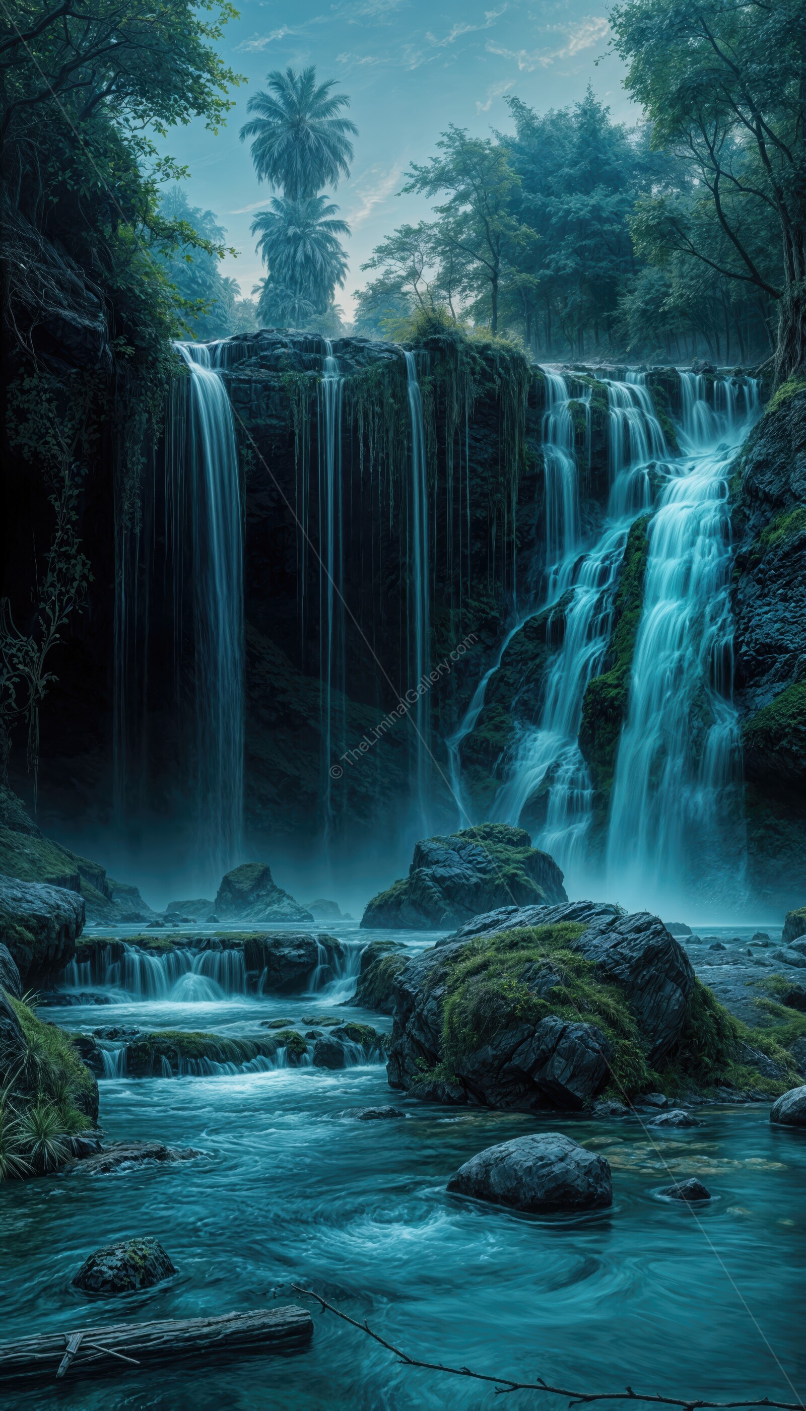 Serenity of flowing waters at wetlands revealing nature's hidden beauty under soft twilight