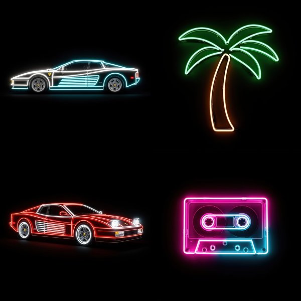 1980s Neon Lights Digital Art Bundle - 119 high-resolution commercial-use images at 4000px, 300 DPI
