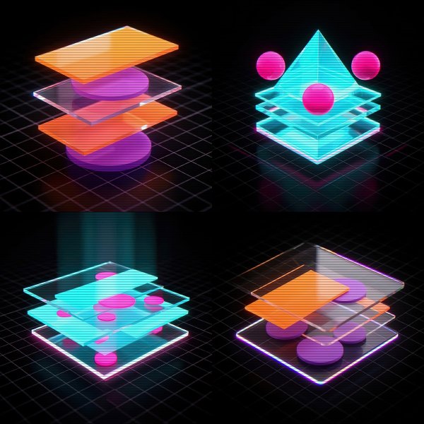 Synthwave Cyber Grid Geometry Digital Art Bundle - 179 high-resolution commercial-use images at 4000px, 300 DPI